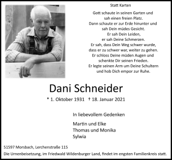 Anzeige von Dani Schneider von  Lokalanzeiger 