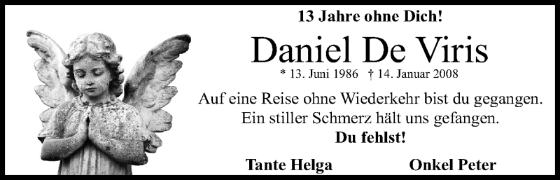  Traueranzeige für Daniel De Viris vom 14.01.2021 aus Kölner Stadt-Anzeiger / Kölnische Rundschau / Express