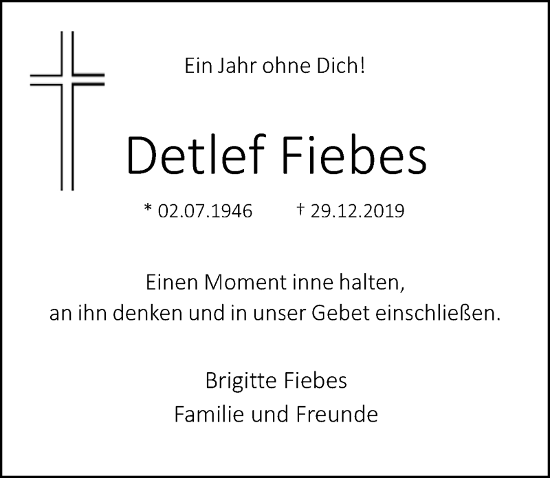  Traueranzeige für Detlef Fiebes vom 02.01.2021 aus  Blickpunkt Euskirchen 