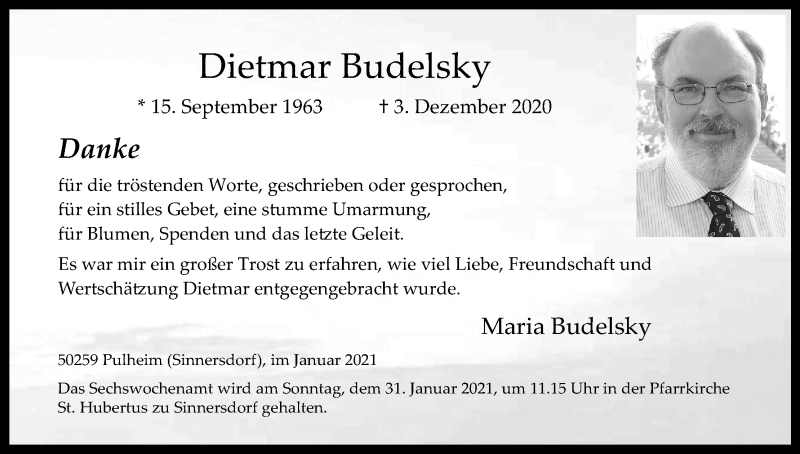  Traueranzeige für Dietmar Budelsky vom 23.01.2021 aus Kölner Stadt-Anzeiger / Kölnische Rundschau / Express