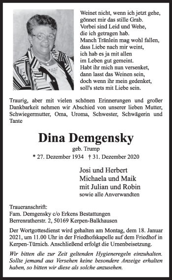 Anzeige von Dina Demgensky von  Werbepost 