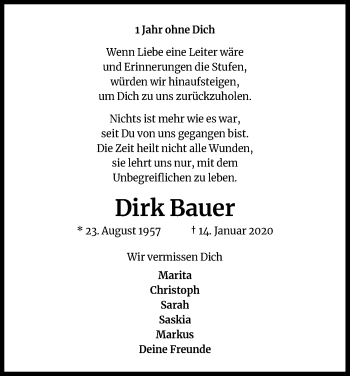 Anzeige von Dirk Bauer von Kölner Stadt-Anzeiger / Kölnische Rundschau / Express