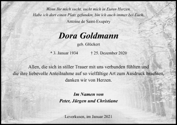 Anzeige von Dora Goldmann von Kölner Stadt-Anzeiger / Kölnische Rundschau / Express
