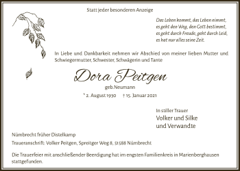 Anzeige von Dora Peitgen von  Lokalanzeiger 