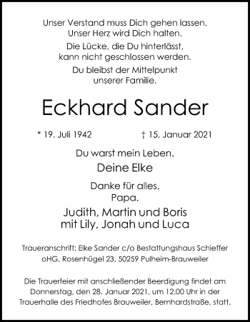 Anzeige von Eckhard Sander von Kölner Stadt-Anzeiger / Kölnische Rundschau / Express