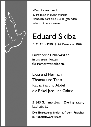 Anzeige von Eduard Skiba von Kölner Stadt-Anzeiger / Kölnische Rundschau / Express