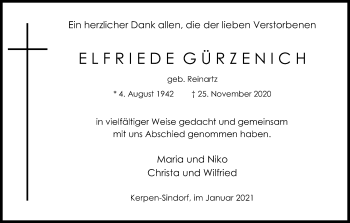 Anzeige von Elfriede Gürzenich von Kölner Stadt-Anzeiger / Kölnische Rundschau / Express