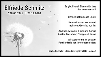 Anzeige von Elfriede Schmitz von Kölner Stadt-Anzeiger / Kölnische Rundschau / Express