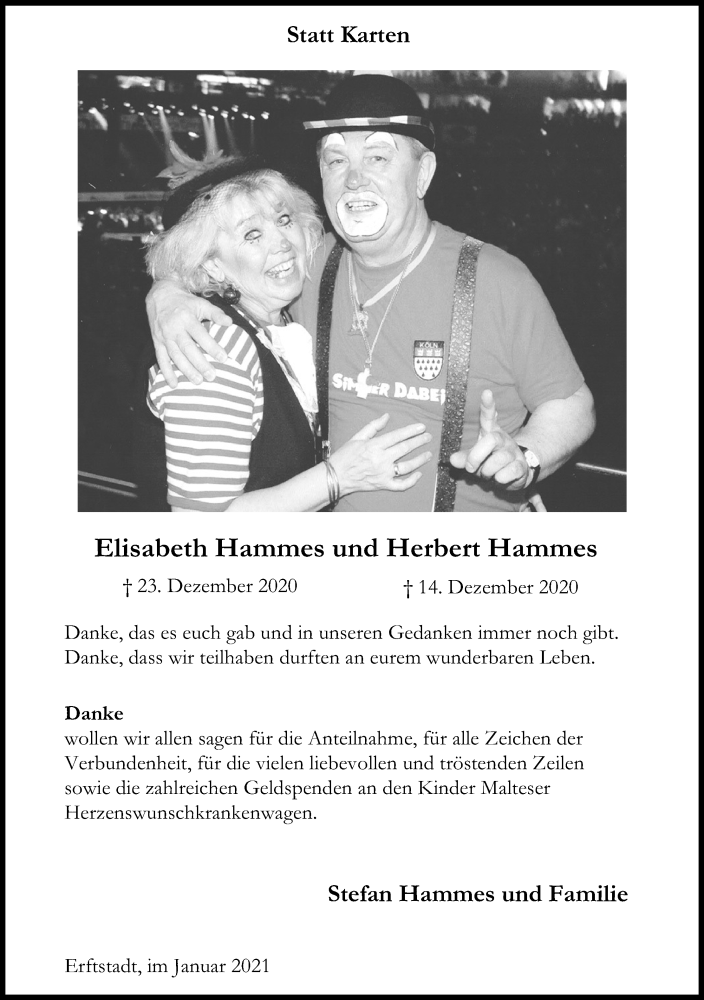  Traueranzeige für Elisabeth Hammes vom 16.01.2021 aus Kölner Stadt-Anzeiger / Kölnische Rundschau / Express