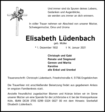 Anzeige von Elisabeth Lüdenbach von Kölner Stadt-Anzeiger / Kölnische Rundschau / Express