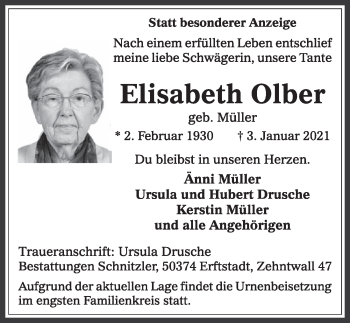 Anzeige von Elisabeth Olber von  Werbepost 