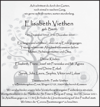 Anzeige von Elisabeth Viethen von  Blickpunkt Euskirchen 
