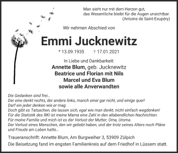 Anzeige von Emmi Jucknewitz von  Blickpunkt Euskirchen 
