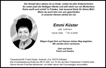 Anzeige von Emmi Küster von Kölner Stadt-Anzeiger / Kölnische Rundschau / Express