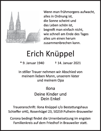 Anzeige von Erich Knüppel von  Wochenende 