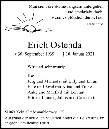 Anzeige von Erich Ostenda von Kölner Stadt-Anzeiger / Kölnische Rundschau / Express