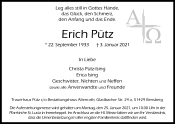 Anzeige von Erich Pütz von Kölner Stadt-Anzeiger / Kölnische Rundschau / Express