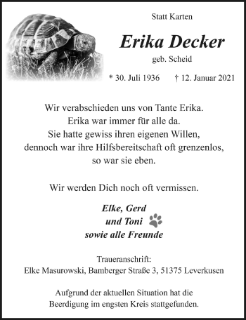 Anzeige von Erika Decker von  Lokale Informationen 