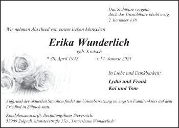 Anzeige von Erika Wunderlich von  Blickpunkt Euskirchen 