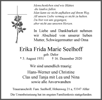 Anzeige von Erika Frida Seelhoff von  Schaufenster/Blickpunkt 