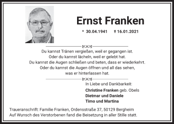 Anzeige von Ernst Franken von  Werbepost 