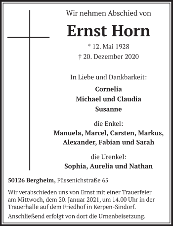 Anzeige von Ernst Horn von  Werbepost 