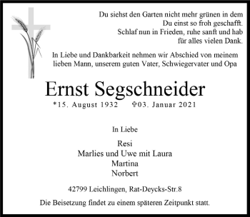 Anzeige von Ernst Segschneider von  Lokale Informationen 