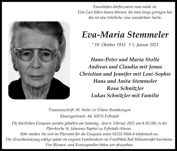 Anzeige von Eva-Maria Stemmeler von Kölner Stadt-Anzeiger / Kölnische Rundschau / Express
