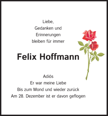 Anzeige von Felix Hoffmann von Kölner Stadt-Anzeiger / Kölnische Rundschau / Express