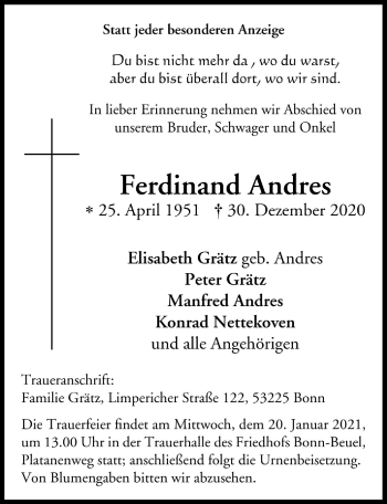 Anzeige von Ferdinand Andres von  Schaufenster/Blickpunkt 