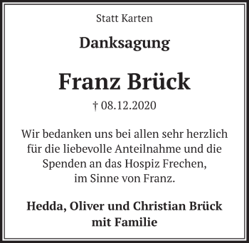 Anzeige von Franz Brück von  Wochenende 