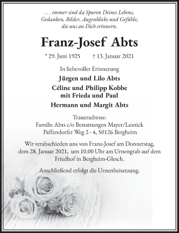 Anzeige von Franz-Josef Abts von  Werbepost 