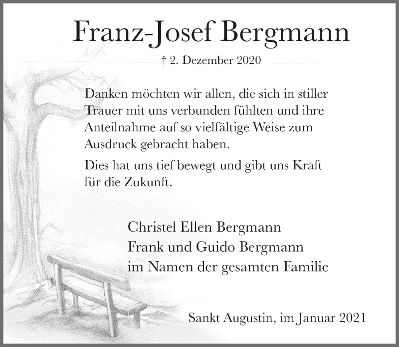  Traueranzeige für Franz-Josef Bergmann vom 08.01.2021 aus  Extra Blatt 