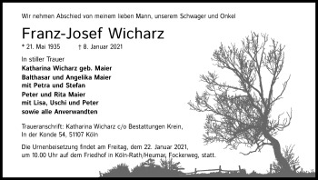 Anzeige von Franz-Josef Wicharz von Kölner Stadt-Anzeiger / Kölnische Rundschau / Express
