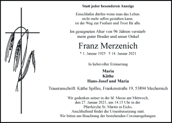 Anzeige von Franz Merzenich von  Blickpunkt Euskirchen 