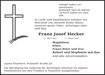 Anzeige von Franz Josef Hecker von  Blickpunkt Euskirchen 
