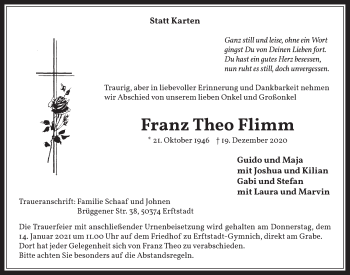 Anzeige von Franz Theo Flimm von  Werbepost 