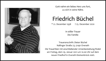 Anzeige von Friedrich Büchel von  Bergisches Handelsblatt 
