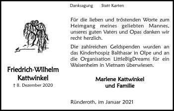 Anzeige von Friedrich-Wilhelm Kattwinkel von Kölner Stadt-Anzeiger / Kölnische Rundschau / Express