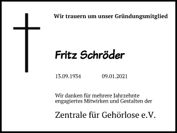Anzeige von Fritz Schröder von Kölner Stadt-Anzeiger / Kölnische Rundschau / Express