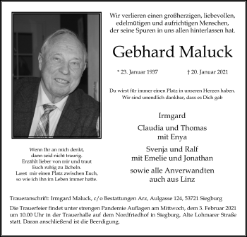 Anzeige von Gebhard Maluck von Kölner Stadt-Anzeiger / Kölnische Rundschau / Express