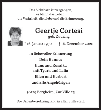 Anzeige von Geertje Cortesi von  Werbepost 
