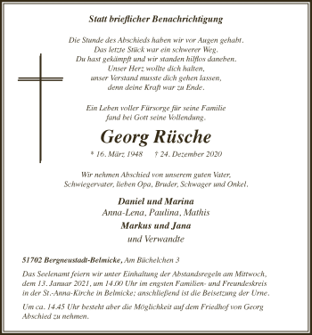Anzeige von Georg Rüsche von  Anzeigen Echo 