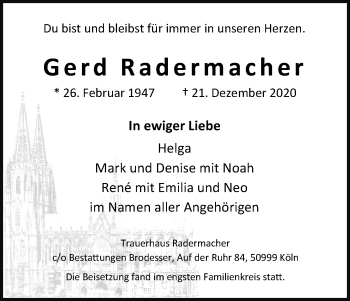Anzeige von Gerd Radermacher von Kölner Stadt-Anzeiger / Kölnische Rundschau / Express