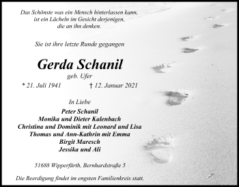 Anzeige von Gerda Schanil von Kölner Stadt-Anzeiger / Kölnische Rundschau / Express