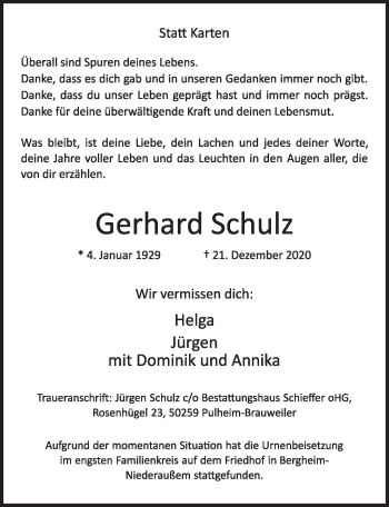 Anzeige von Gerhard Schulz von  Werbepost 