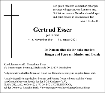 Anzeige von Gertrud Esser von Kölner Stadt-Anzeiger / Kölnische Rundschau / Express