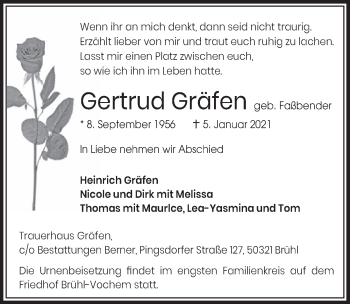 Anzeige von Gertrud Gräfen von  Schlossbote/Werbekurier 