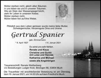 Anzeige von Gertrud Spanier von Kölner Stadt-Anzeiger / Kölnische Rundschau / Express