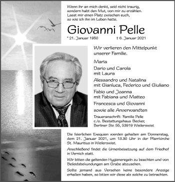 Anzeige von Giovanni Pelle von  Blickpunkt Euskirchen 